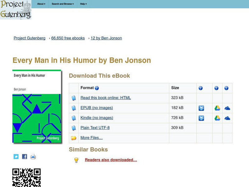 Project Gutenberg: Every Man in His Humor by Ben Jonson eBook Project Gutenberg: Every Man in His Humor by Ben Jonson eBook