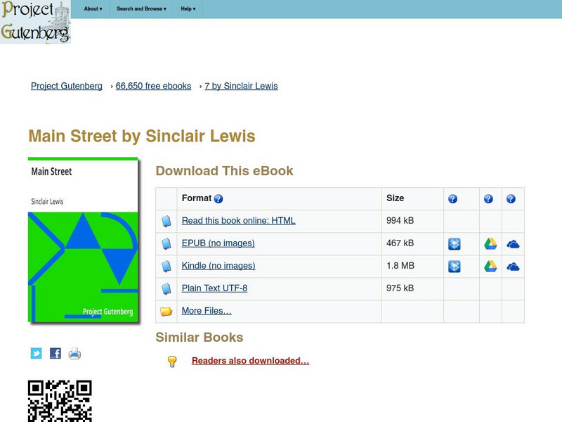 Project Gutenberg: Main Street by Sinclair Lewis eBook