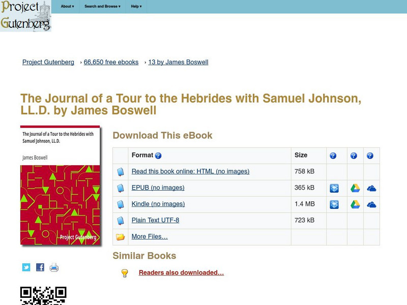 Project Gutenberg: The Journal of a Tour to the Hebrides With Samuel Johnson eBook