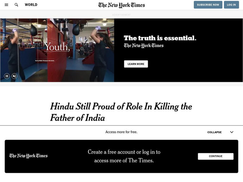 New York Times: Hindu Still Proud of Role in Killing the Father of India Article New York Times: Hindu Still Proud of Role in Killing the Father of India Article