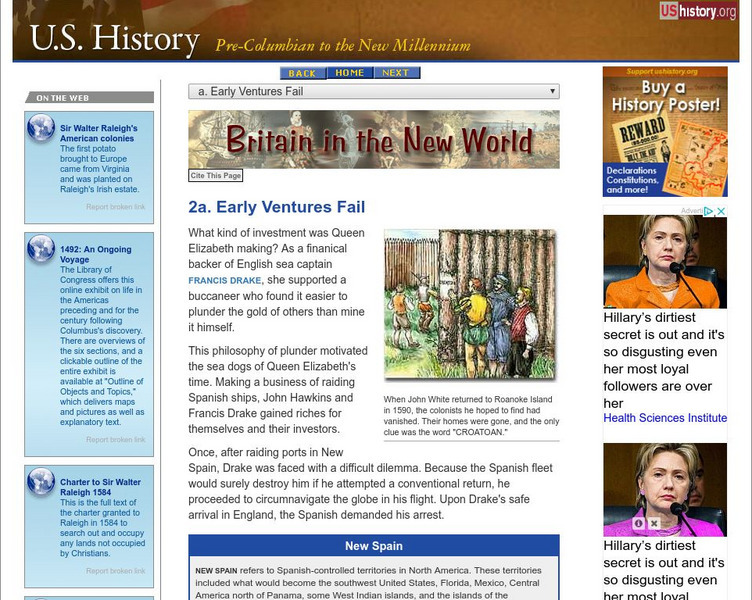 U.s. History: Britain in the New World: Early Ventures Fail Website U.s. History: Britain in the New World: Early Ventures Fail Website