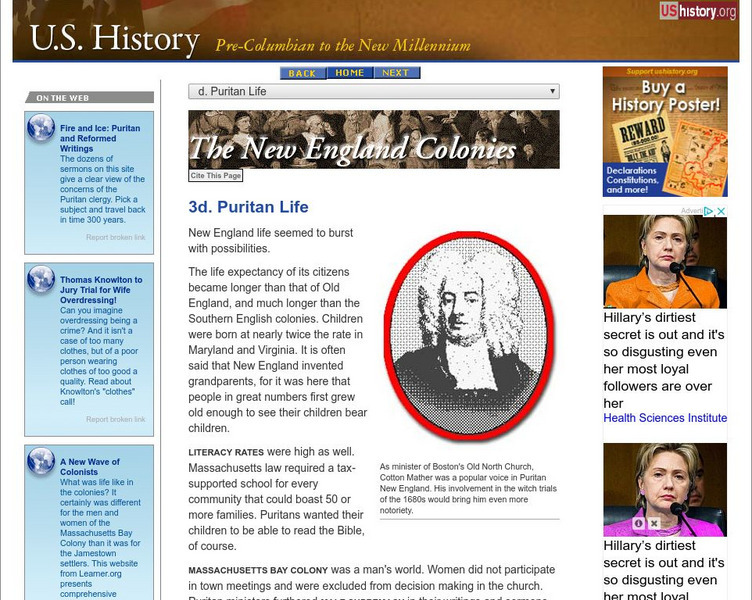 U.s. History: New England Colonies: Puritan Life Website U.s. History: New England Colonies: Puritan Life Website