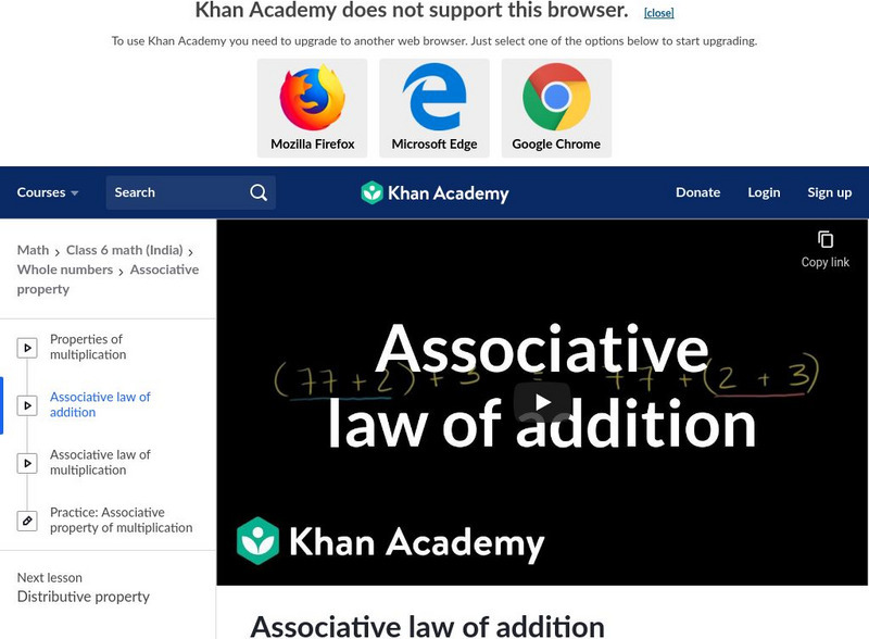 Khan Academy: Associative Property of Addition Instructional Video Khan Academy: Associative Property of Addition Instructional Video