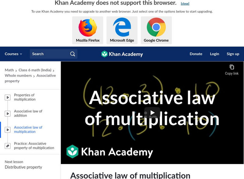 Khan Academy: Associative Law of Multiplication Instructional Video Khan Academy: Associative Law of Multiplication Instructional Video