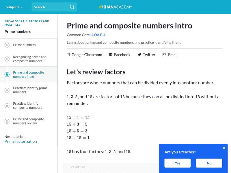 Khan Academy: Prime and Composite Numbers Intro Unit Plan Khan Academy: Prime and Composite Numbers Intro Unit Plan