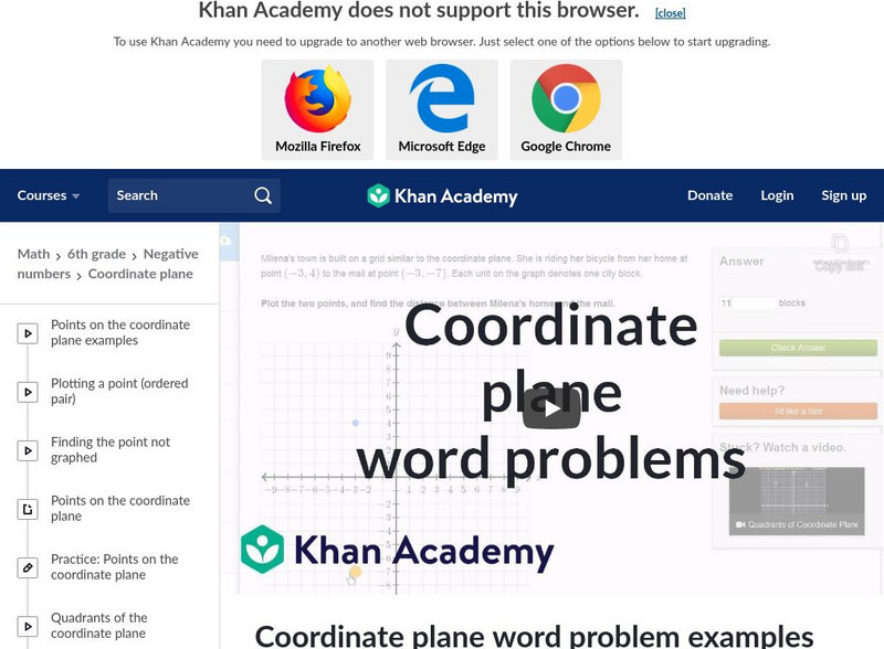 Khan Academy: Coordinate Plane Word Problems: Examples Instructional Video Khan Academy: Coordinate Plane Word Problems: Examples Instructional Video