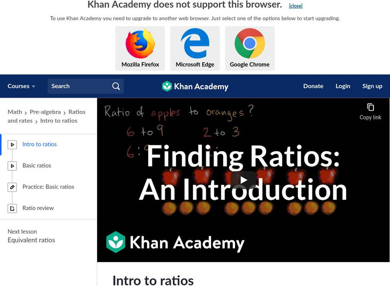 Khan academy intro to ratios instructional video for 6th grade
