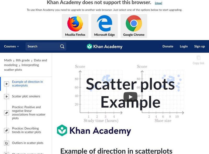 Khan Academy: Scatter Plots: Studying, Shoe Size, and Test Scores Instructional Video