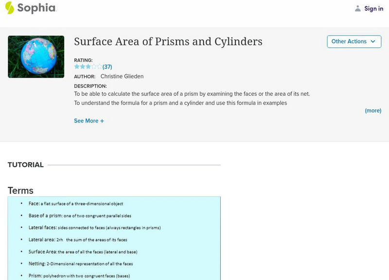 Sophia: Surface Area of Prisms and Cylinders Instructional Video Sophia: Surface Area of Prisms and Cylinders Instructional Video