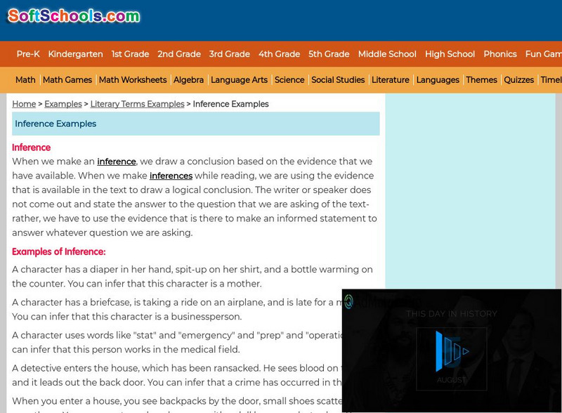 Soft Schools: Literary Terms Examples: Inference Examples Website