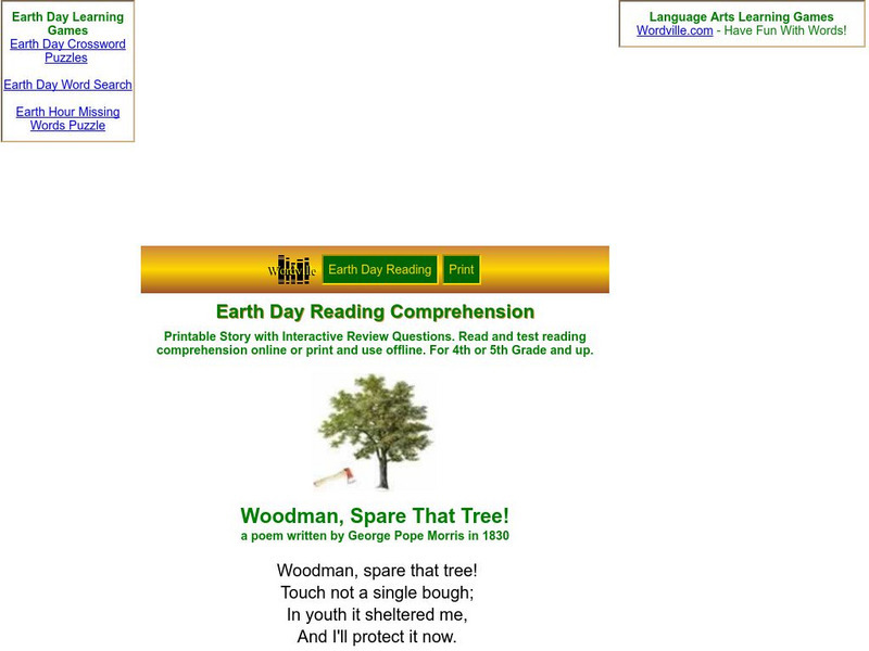 Worksheetsplus: Earth Day Reading: Woodman, Spare That Tree Unknown Type Worksheetsplus: Earth Day Reading: Woodman, Spare That Tree Unknown Type