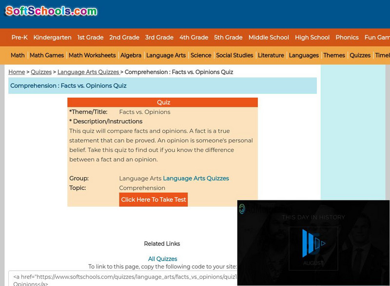 Soft Schools: Comprehension: Facts vs. Opinions Quiz Unknown Type