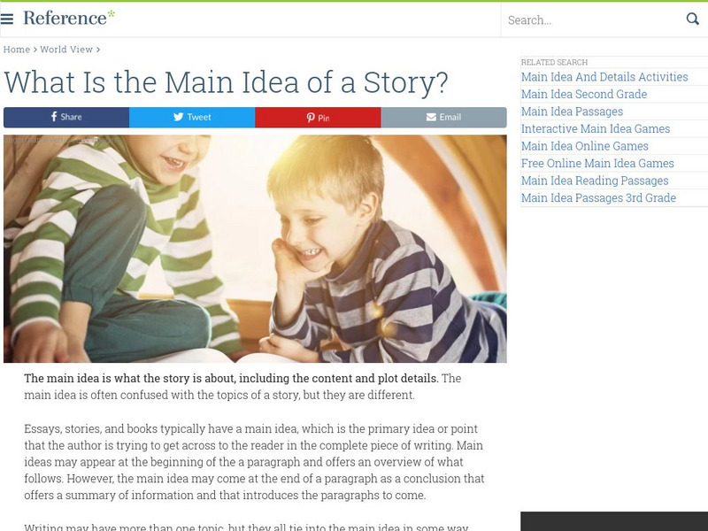Reference: What Is the Main Idea of a Story Handout Reference: What Is the Main Idea of a Story Handout