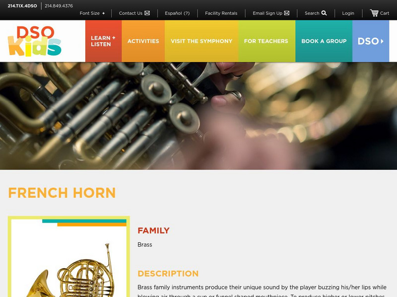 Dallas Symphony Orchestra Kids French Horn, Brass Instrument Handout