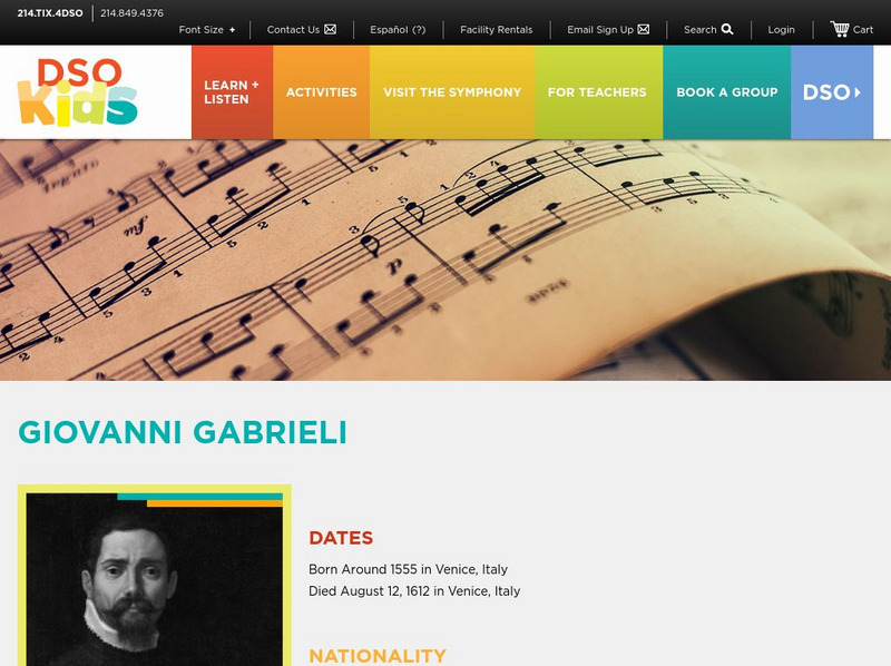 Dallas Symphony Orchestra Kids: Giovanni Gabrieli Handout Dallas Symphony Orchestra Kids: Giovanni Gabrieli Handout