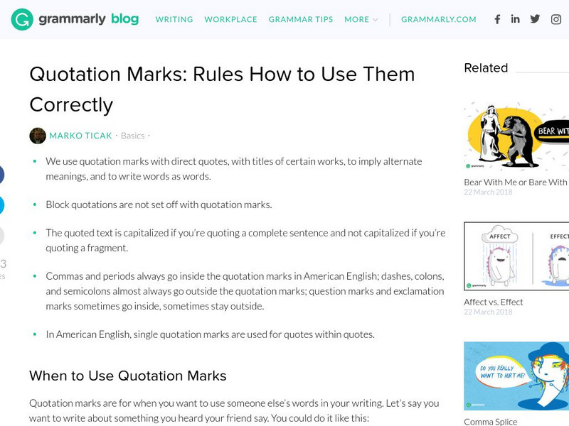 Grammarly Blog: Quotation Marks: Rules How to Use Them Correctly Handout