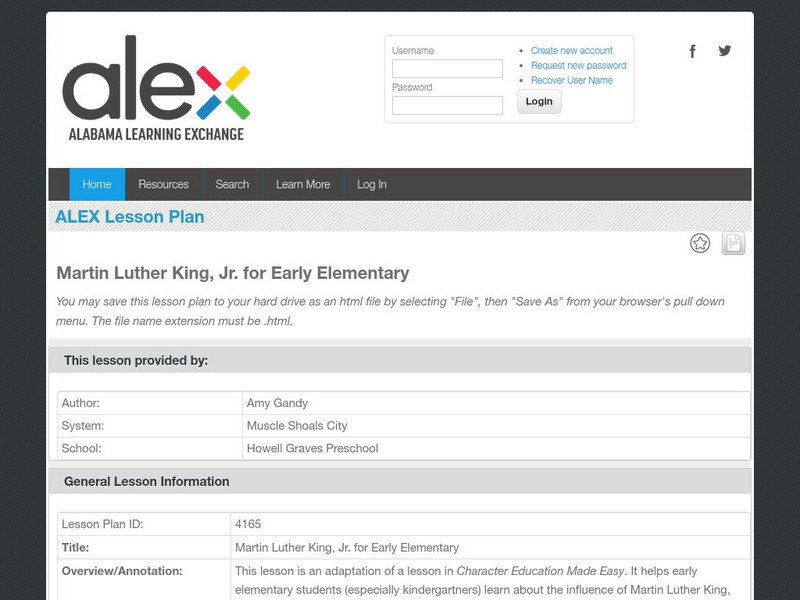 Alex: Martin Luther King, Jr. For Early Elementary Lesson Plan Alex: Martin Luther King, Jr. For Early Elementary Lesson Plan