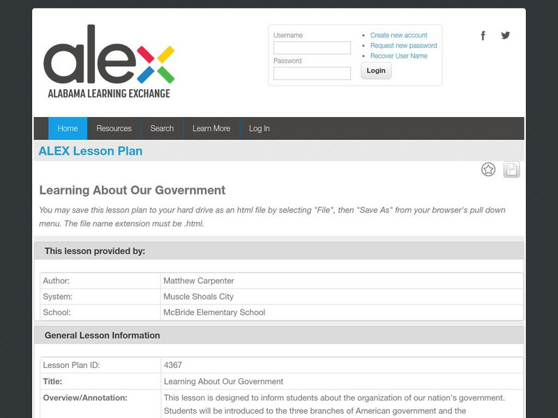 Alex: Learning About Our Government Lesson Plan Alex: Learning About Our Government Lesson Plan