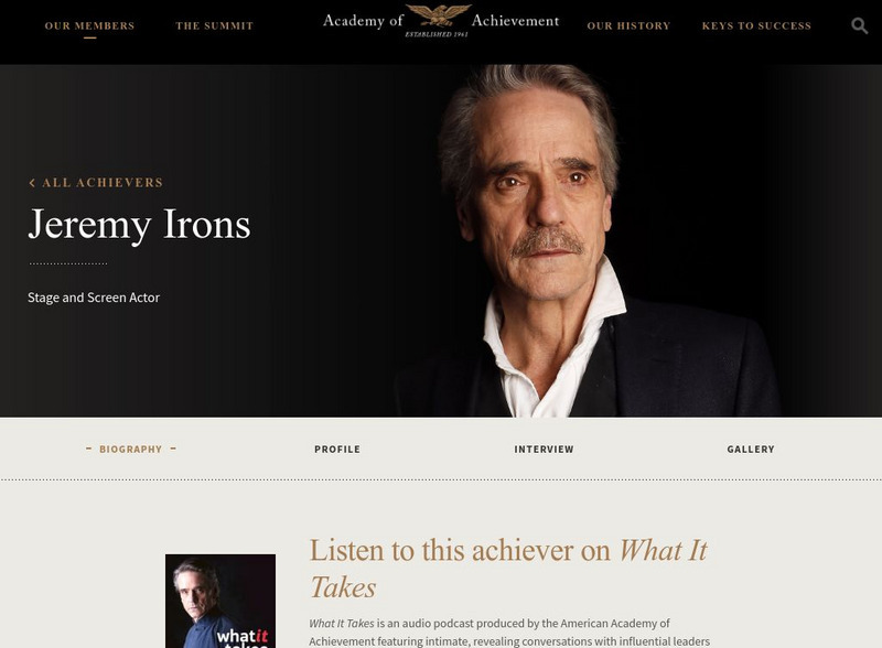 Academy of Achievement: Jeremy Irons Website
