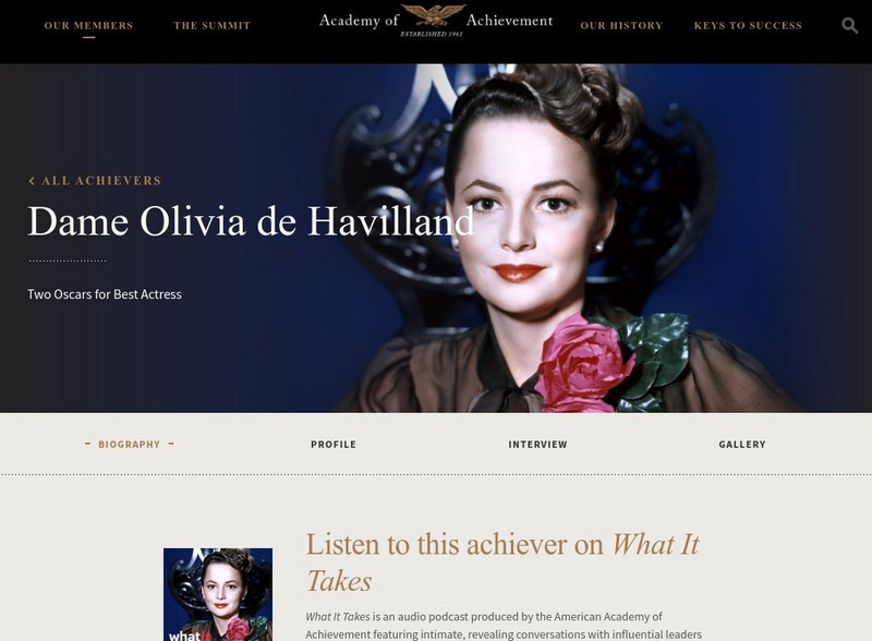 Academy of Achievement: Olivia De Havilland Website