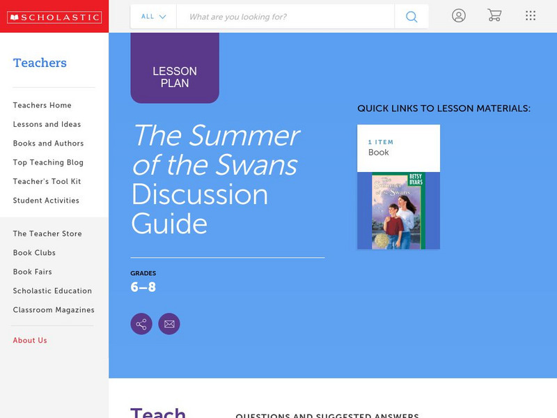 Scholastic: Discussion Guide: The Summer of the Swans Lesson Plan