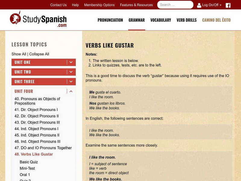 Study Spanish: Verbs Like Gustar Unit Plan Study Spanish: Verbs Like Gustar Unit Plan