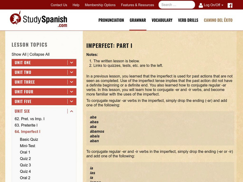 Study Spanish: Imperfect Part I Unit Plan Study Spanish: Imperfect Part I Unit Plan