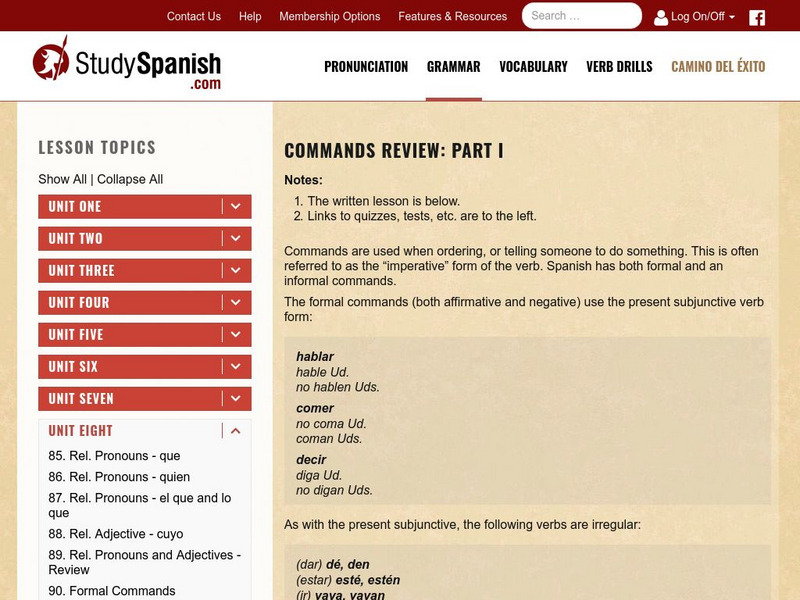 Study Spanish: Commands Review Part 1 Unit Plan