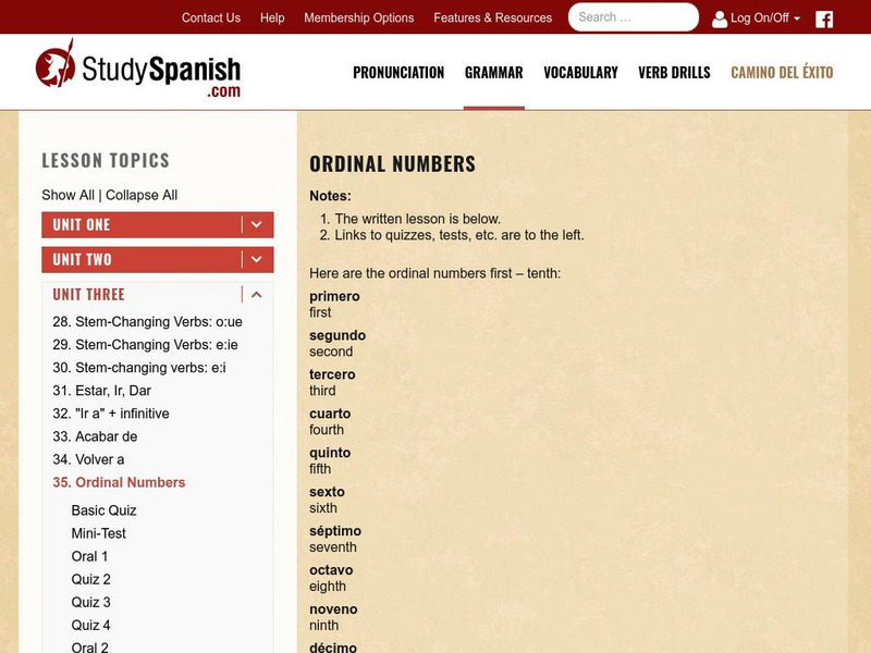 Study Spanish: Ordinal Numbers Unit Plan Study Spanish: Ordinal Numbers Unit Plan