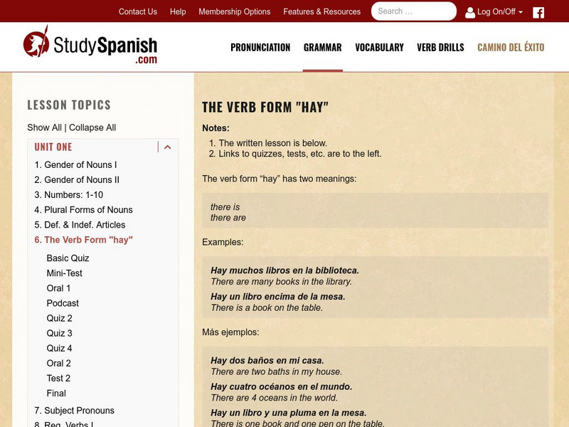 Study Spanish: The Verb Form "Hay" Unit Plan Study Spanish: The Verb Form "Hay" Unit Plan