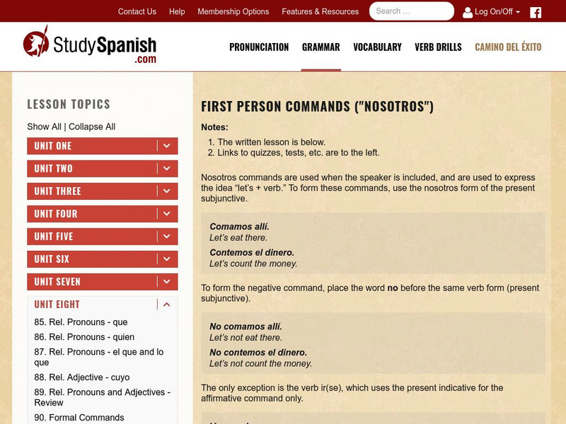 Study Spanish: First Person Commands (Nosotros) Unit Plan Study Spanish: First Person Commands (Nosotros) Unit Plan