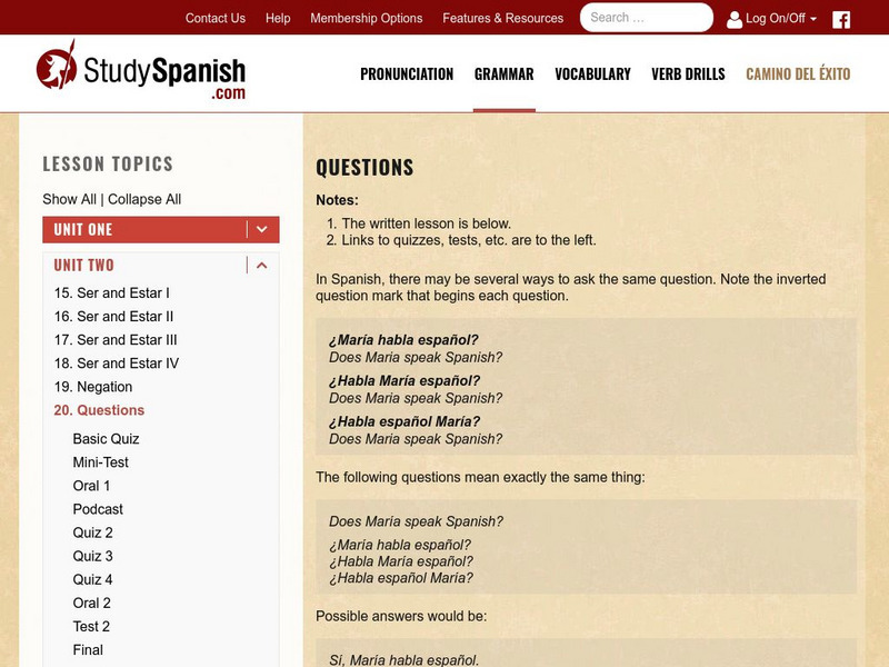 Study Spanish: Questions Unit Plan Study Spanish: Questions Unit Plan