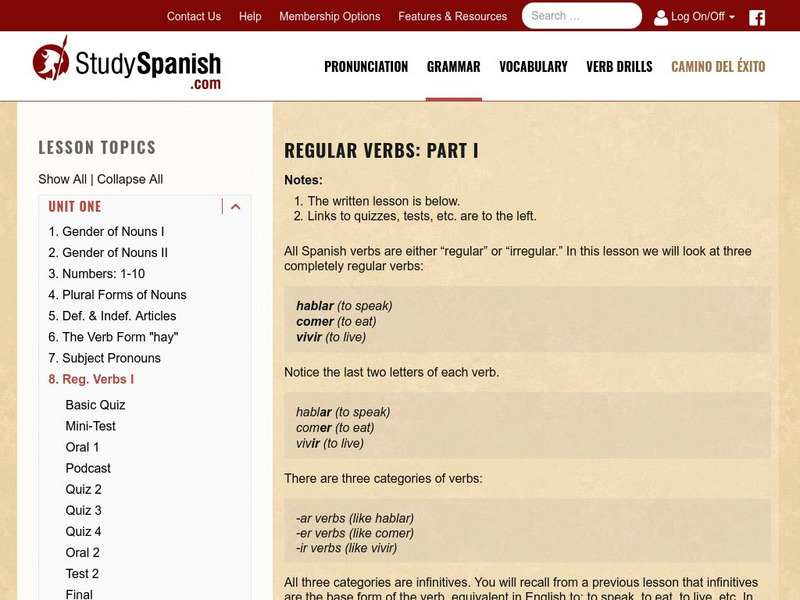 Study Spanish: Regular Verbs Part I Unit Plan Study Spanish: Regular Verbs Part I Unit Plan