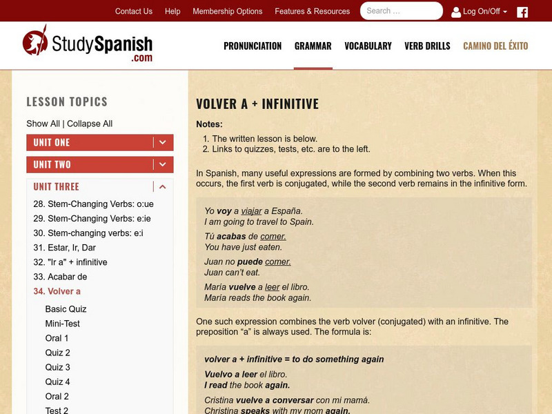 Study Spanish: Volver a + Infinitive Unit Plan Study Spanish: Volver a + Infinitive Unit Plan