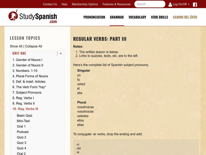 Study Spanish: Regular Verbs Part Iii Unit Plan Study Spanish: Regular Verbs Part Iii Unit Plan