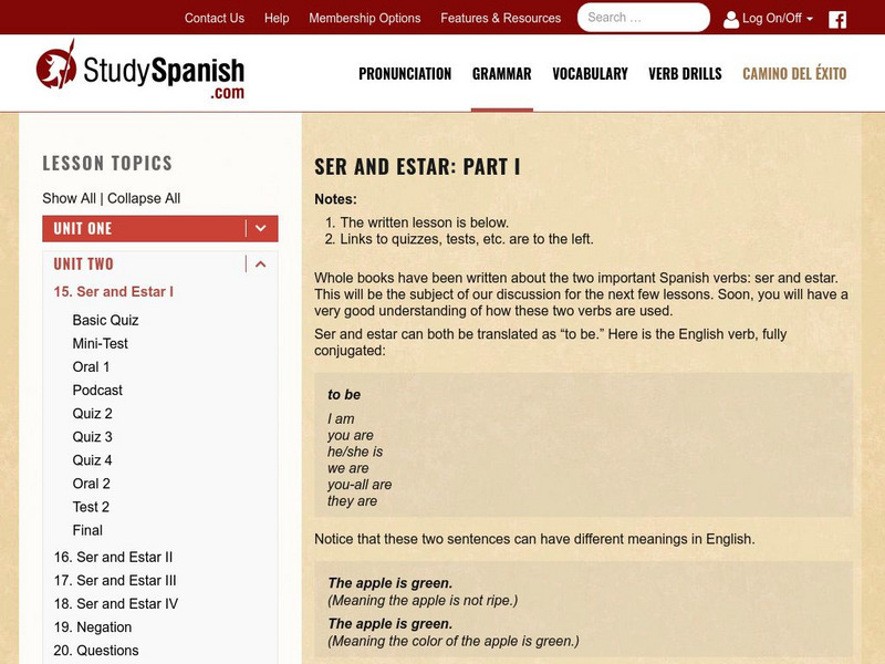 Study Spanish: Ser and Estar Part I Fundamentals Unit Plan