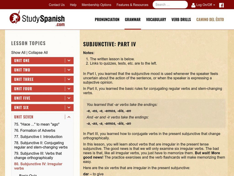 Study Spanish: Subjunctive: Irregular Verbs Unit Plan Study Spanish: Subjunctive: Irregular Verbs Unit Plan