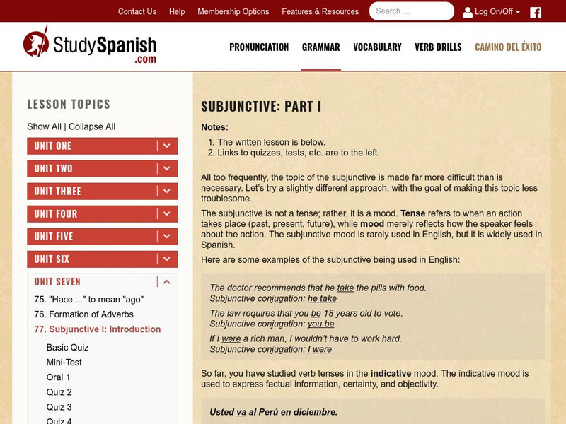 Study Spanish: Subjunctive: Introduction Unit Plan Study Spanish: Subjunctive: Introduction Unit Plan