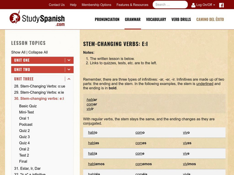 Study Spanish: Stem Changing Verbs: E to I Unit Plan Study Spanish: Stem Changing Verbs: E to I Unit Plan