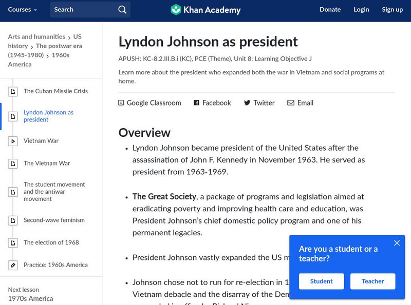 Khan Academy: Lyndon Johnson as President Website Khan Academy: Lyndon Johnson as President Website