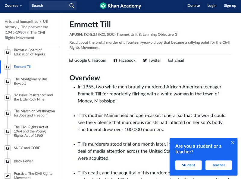 Khan Academy: Emmett Till Handout Khan Academy: Emmett Till Handout