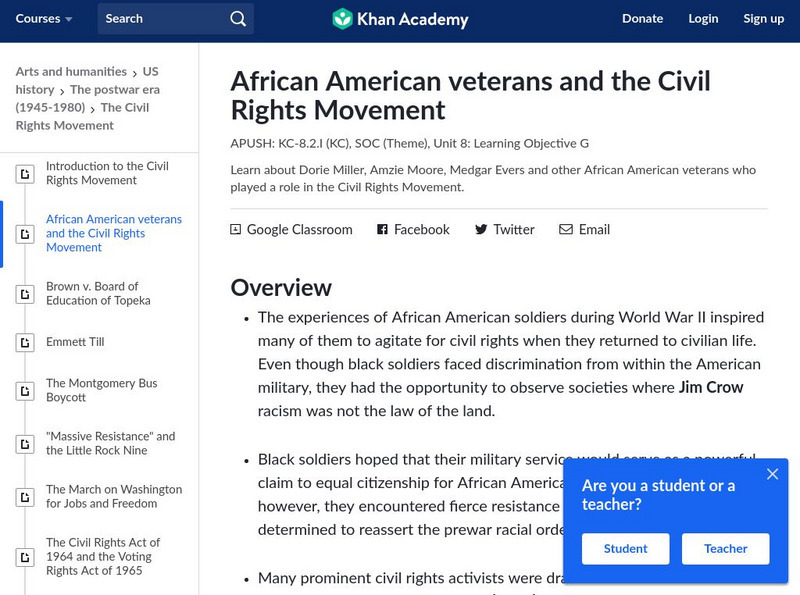 Khan Academy: African American Veterans and the Civil Rights Movement Handout Khan Academy: African American Veterans and the Civil Rights Movement Handout