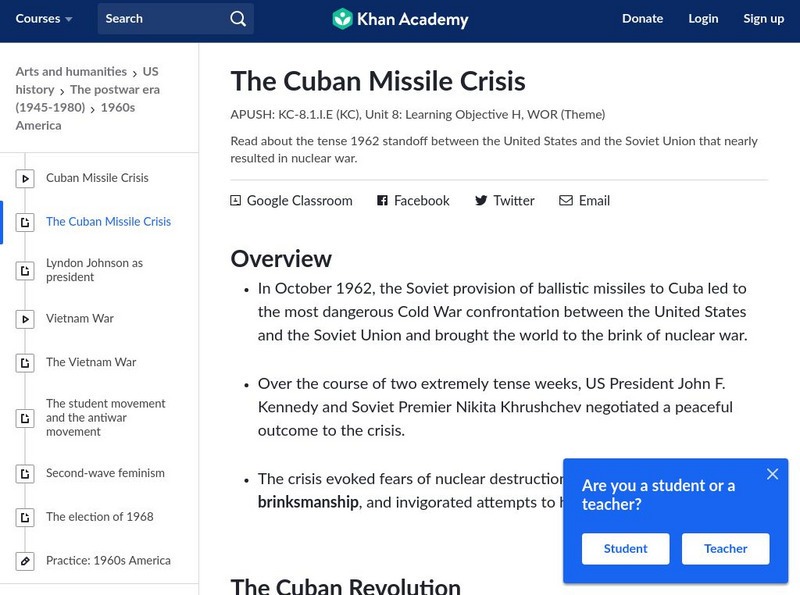 Khan Academy: The Cuban Missile Crisis Website Khan Academy: The Cuban Missile Crisis Website