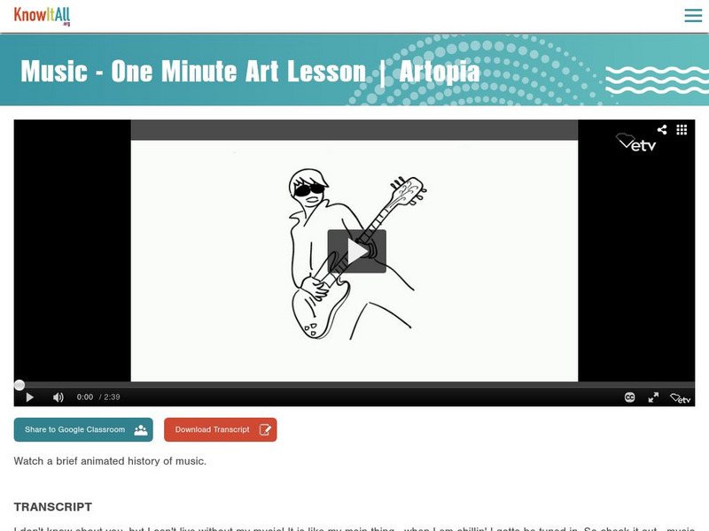 Etv: Artopia: Music: One Minute Art Lesson Instructional Video