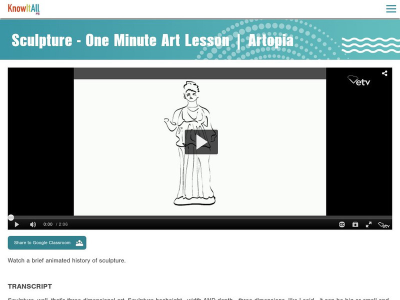 Etv: Artopia: Sculpture: One Minute Art Lesson Instructional Video