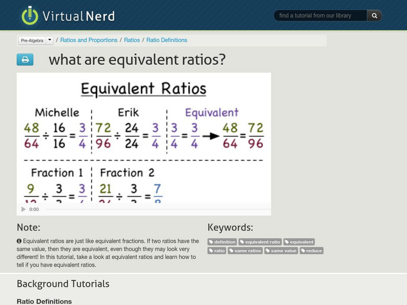 Virtual Nerd: What Are Equivalent Ratios? Instructional Video