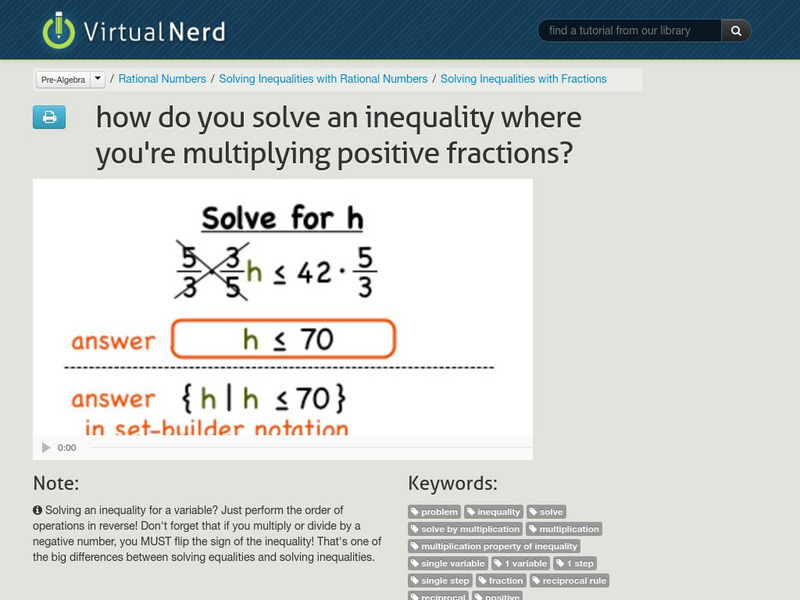 Virtual Nerd: Solving an Inequality Where You're Multiplying Positive Fractions Instructional Video