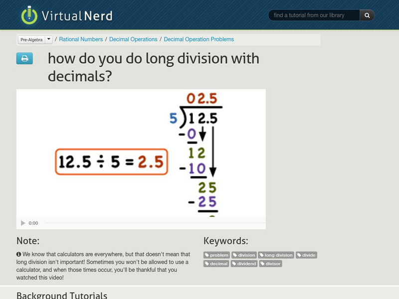 Virtual Nerd: How Do You Do Long Division With Decimals? Instructional Video