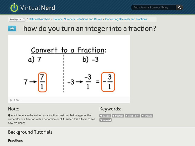 Virtual Nerd: How Do You Turn an Integer Into a Fraction? Instructional Video