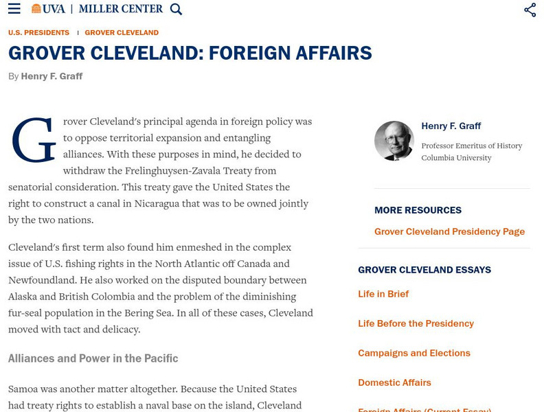 Miller Center at Uva: u.s. Presidents: Grover Cleveland: Foreign Affairs Website